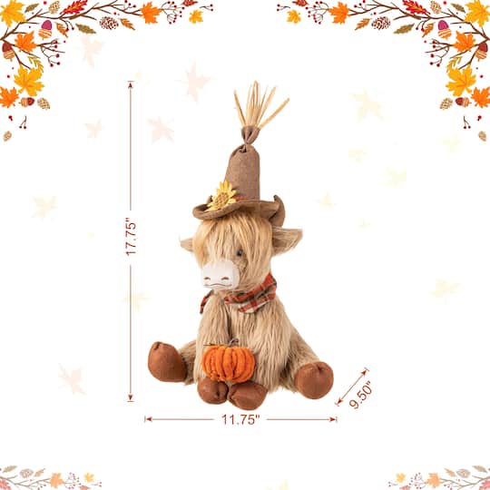 Glitzhome® 17.75" Fall Fabric Highland Cow Shelf Sitter